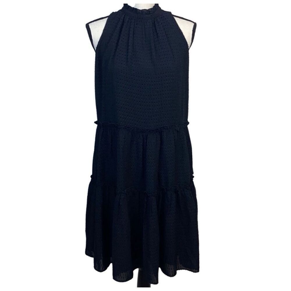 Ann Taylor Womens Swiss Dot Ruffle Chiffon Tiered Shift Mini Dress Black Size SP